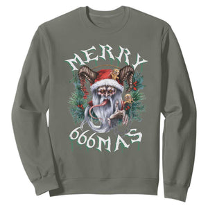 Anti Christmas Sweatshirt Merry 666Mas Satan Creepy Christmas TS09 Military Green Print Your Wear