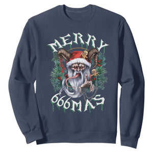 Anti Christmas Sweatshirt Merry 666Mas Satan Creepy Christmas TS09 Navy Print Your Wear