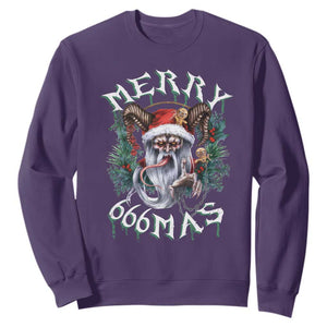 Anti Christmas Sweatshirt Merry 666Mas Satan Creepy Christmas TS09 Purple Print Your Wear