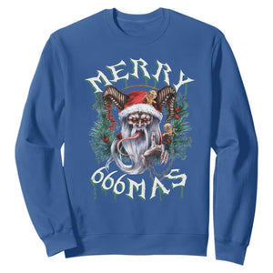 Anti Christmas Sweatshirt Merry 666Mas Satan Creepy Christmas TS09 Royal Blue Print Your Wear