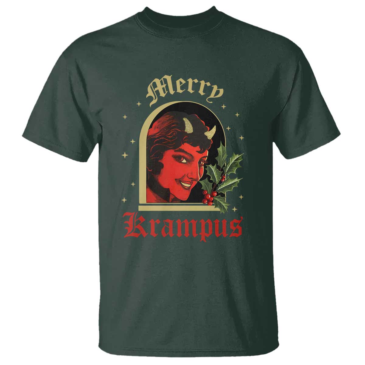 Horror Christmas Female Krampus T Shirt TS09 Dark Forest Green Print Your Wear