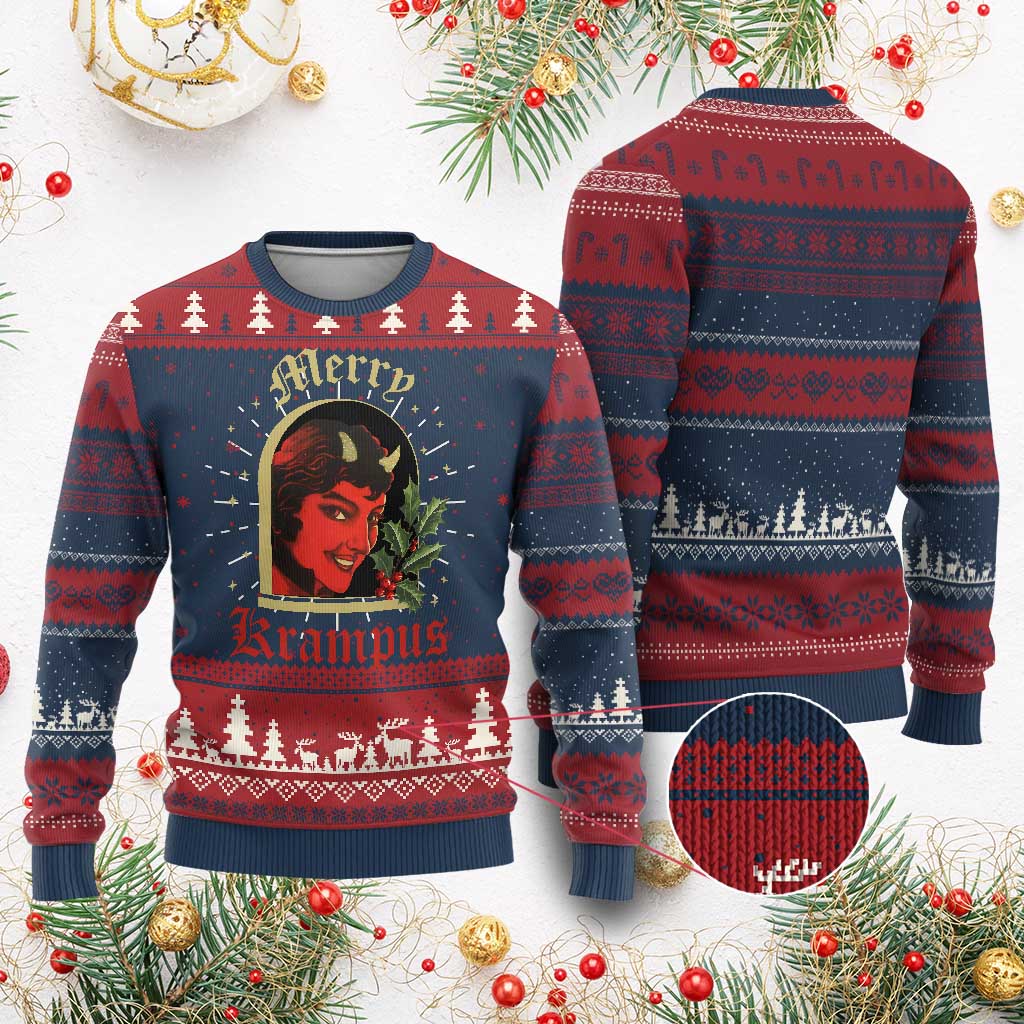 Horror Christmas Female Krampus Ugly Christmas Sweater TS09 Burgundy Print Your Wear