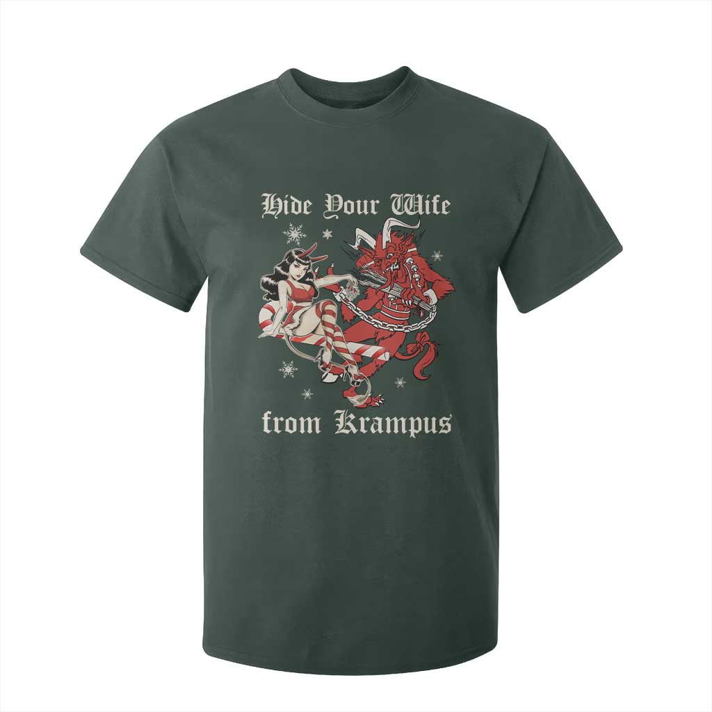 Funny Christmas T Shirt For Kid Hide Your Wife From Krampus TS09 Dark Forest Green Print Your Wear