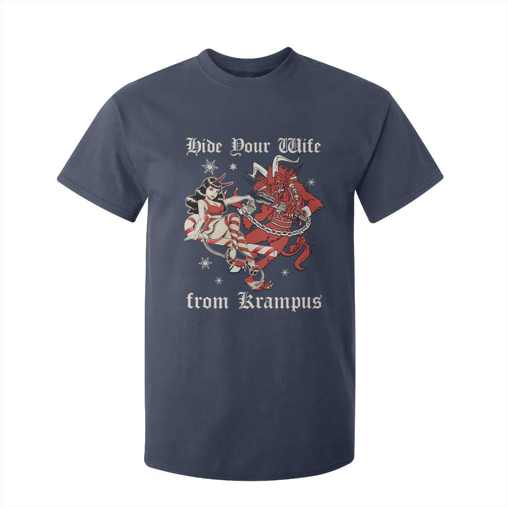 Funny Christmas T Shirt For Kid Hide Your Wife From Krampus TS09 Navy Print Your Wear