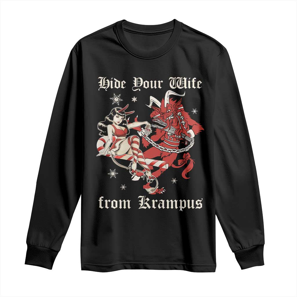 Funny Christmas Long Sleeve Shirt Hide Your Wife From Krampus TS09 Black Print Your Wear