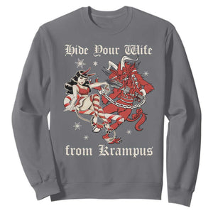 Funny Christmas Sweatshirt Hide Your Wife From Krampus TS09 Charcoal Print Your Wear