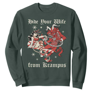 Funny Christmas Sweatshirt Hide Your Wife From Krampus TS09 Dark Forest Green Print Your Wear