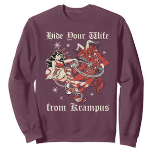 Funny Christmas Sweatshirt Hide Your Wife From Krampus TS09 Maroon Print Your Wear