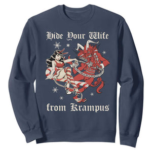 Funny Christmas Sweatshirt Hide Your Wife From Krampus TS09 Navy Print Your Wear