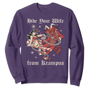 Funny Christmas Sweatshirt Hide Your Wife From Krampus TS09 Purple Print Your Wear