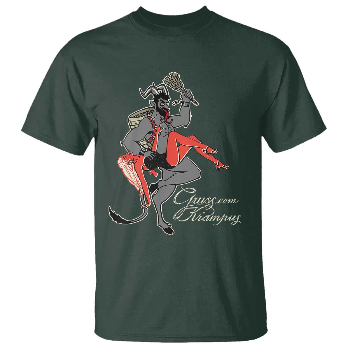 Funny Christmas Gruss Vom Krampus T Shirt TS09 Dark Forest Green Print Your Wear