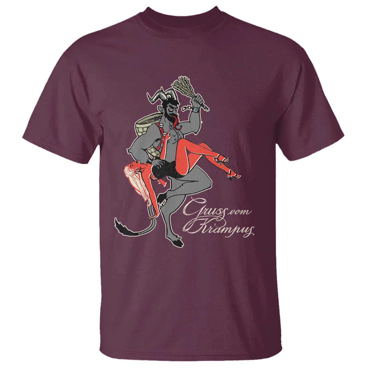 Funny Christmas Gruss Vom Krampus T Shirt TS09 Maroon Print Your Wear