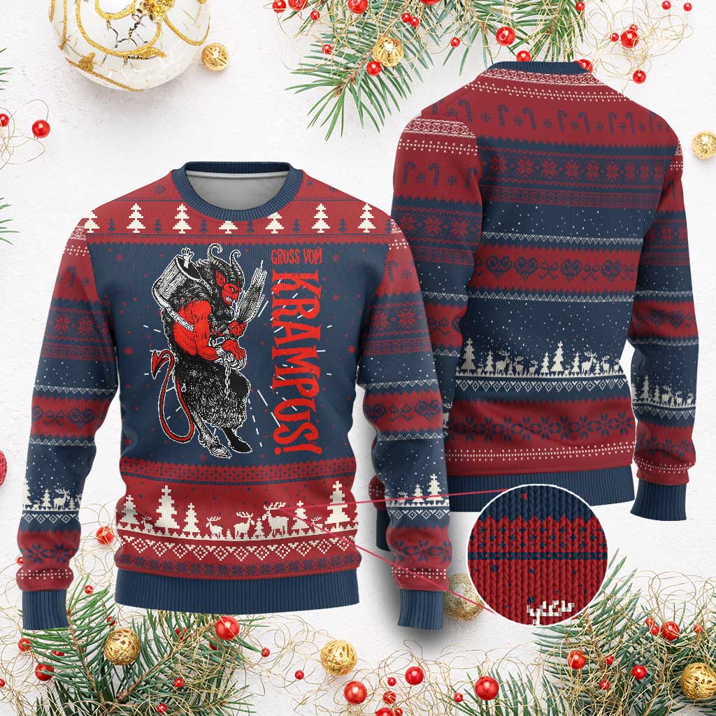 Horror Xmas Gruss Vom Krampus Ugly Christmas Sweater TS09 Burgundy Print Your Wear