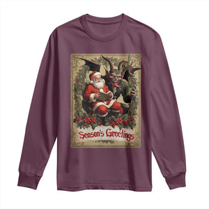 Christmas Krampus Long Sleeve Shirt Season Greeting Vintage Tarot Card TS09 Maroon Print Your Wear