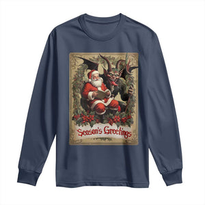 Christmas Krampus Long Sleeve Shirt Season Greeting Vintage Tarot Card TS09 Navy Print Your Wear