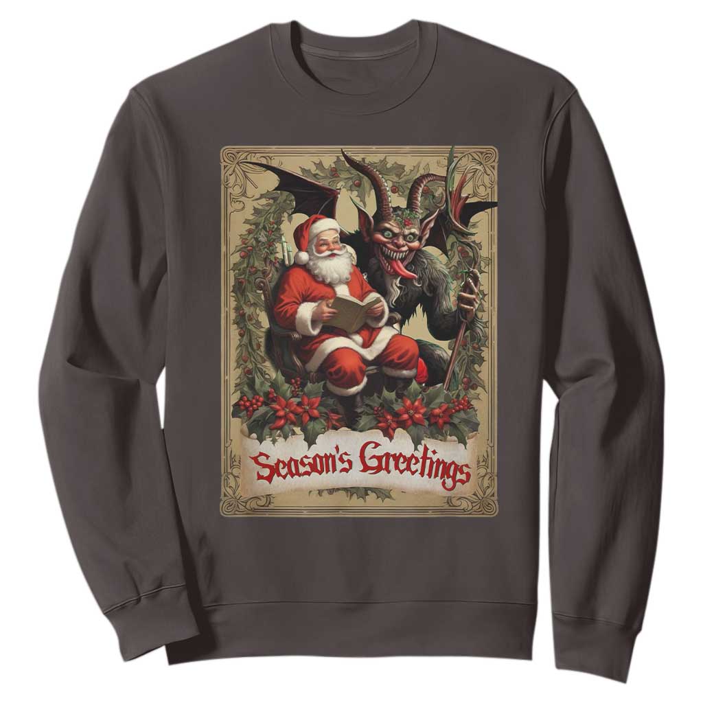 Christmas Krampus Sweatshirt Season Greeting Vintage Tarot Card TS09 Dark Chocolate Print Your Wear