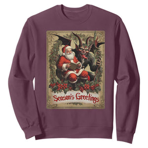 Christmas Krampus Sweatshirt Season Greeting Vintage Tarot Card TS09 Maroon Print Your Wear