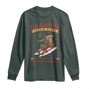 Funny Krampus Sleigh Rides Long Sleeve Shirt Naughty List Members Only TS09 Dark Forest Green Print Your Wear