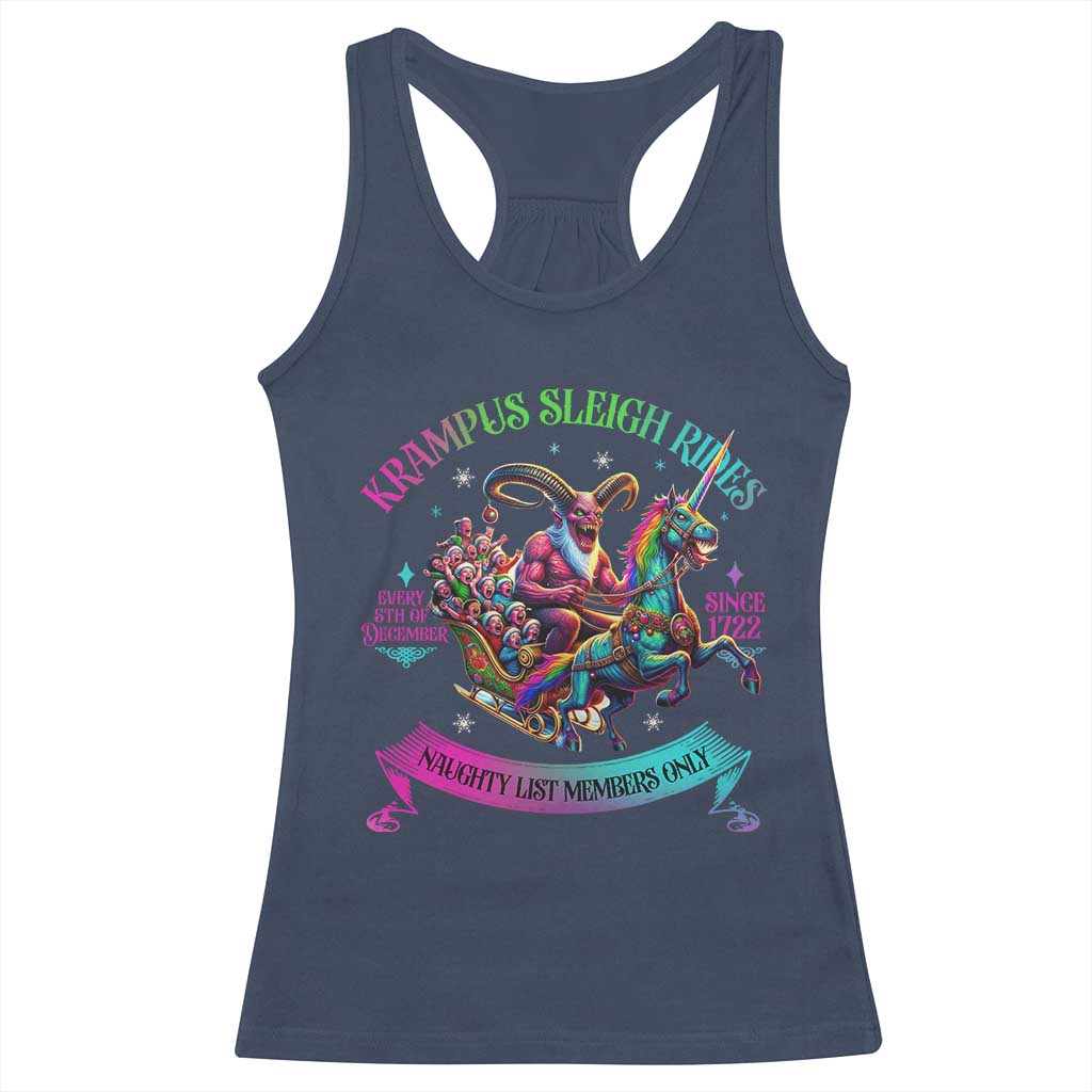 Funny Krampus Sleigh Rides Racerback Tank Top Naughty List Members Only Since 1722 TS09 Navy Print Your Wear