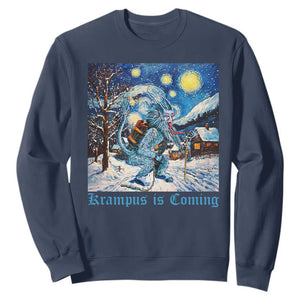 Krampus Is Coming Sweatshirt Spooky Christmas Starry Night TS09 Navy Print Your Wear