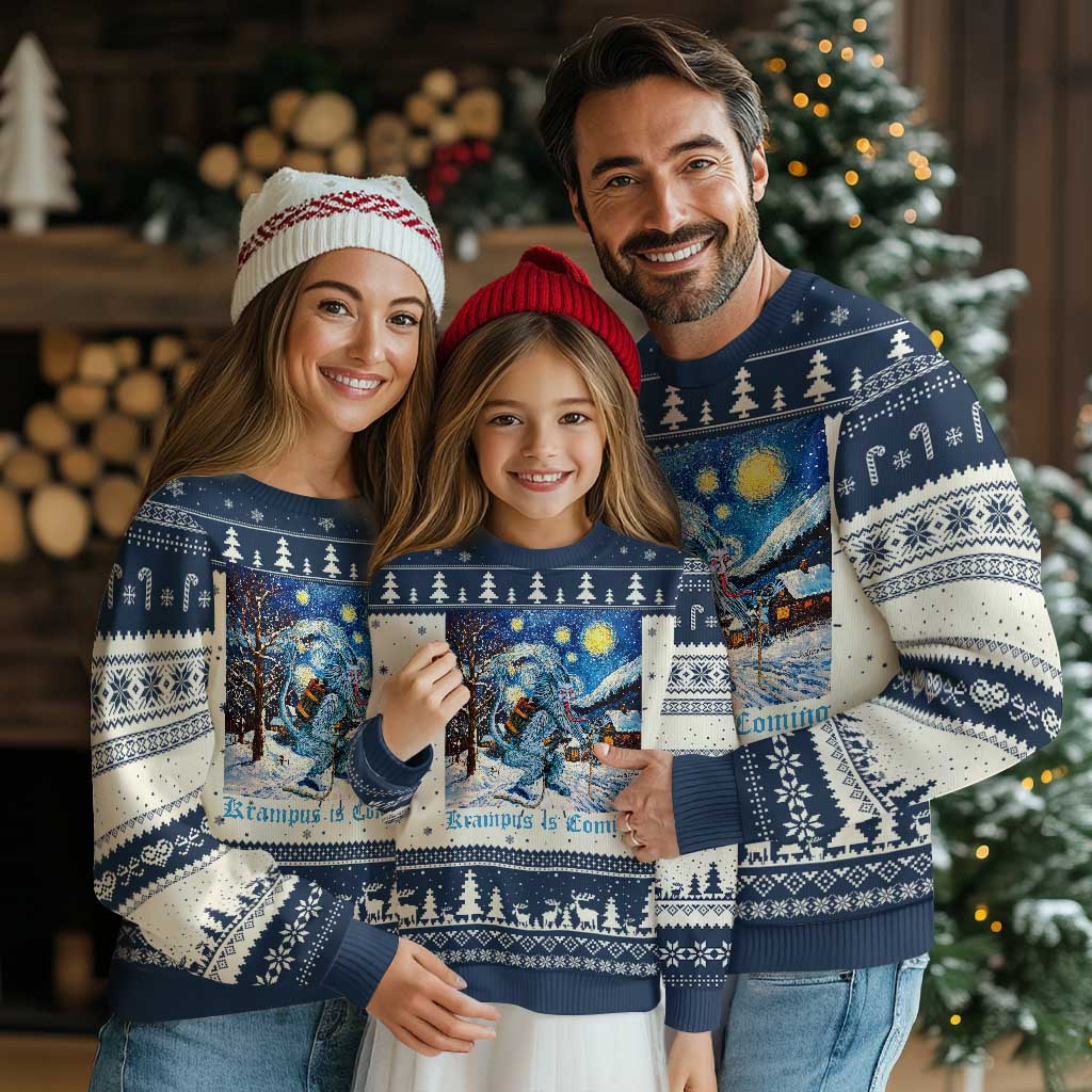 Krampus Is Coming Ugly Christmas Sweater Spooky Christmas Starry Night TS09 Navy Print Your Wear