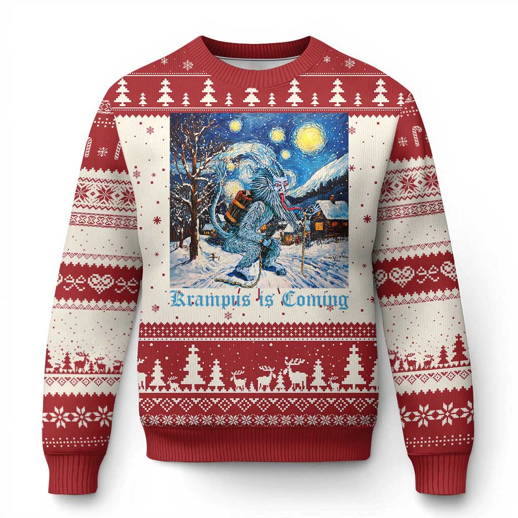 Krampus Is Coming Ugly Christmas Sweater Spooky Christmas Starry Night TS09 Red Print Your Wear
