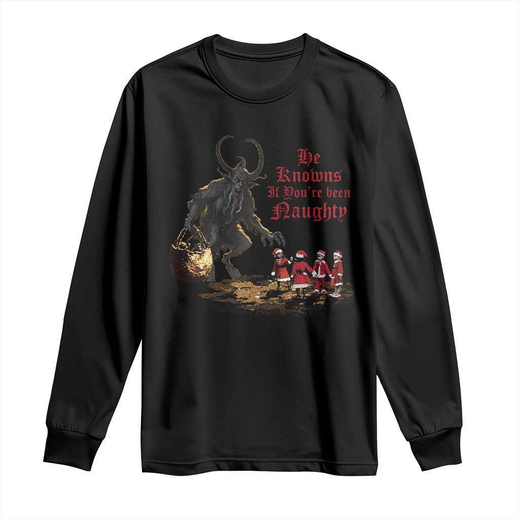 Christmas Krampus Long Sleeve Shirt He Knows If You've Been Naughty TS09 Black Print Your Wear