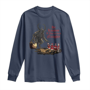 Christmas Krampus Long Sleeve Shirt He Knows If You've Been Naughty TS09 Navy Print Your Wear