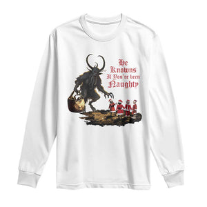 Christmas Krampus Long Sleeve Shirt He Knows If You've Been Naughty TS09 White Print Your Wear