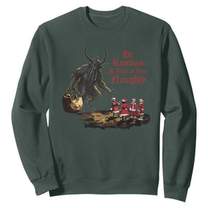 Christmas Krampus Sweatshirt He Knows If You've Been Naughty TS09 Dark Forest Green Print Your Wear