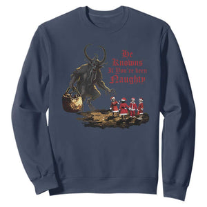 Christmas Krampus Sweatshirt He Knows If You've Been Naughty TS09 Navy Print Your Wear