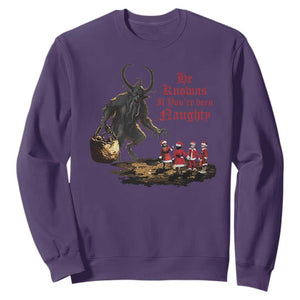 Christmas Krampus Sweatshirt He Knows If You've Been Naughty TS09 Purple Print Your Wear