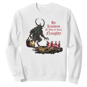 Christmas Krampus Sweatshirt He Knows If You've Been Naughty TS09 White Print Your Wear