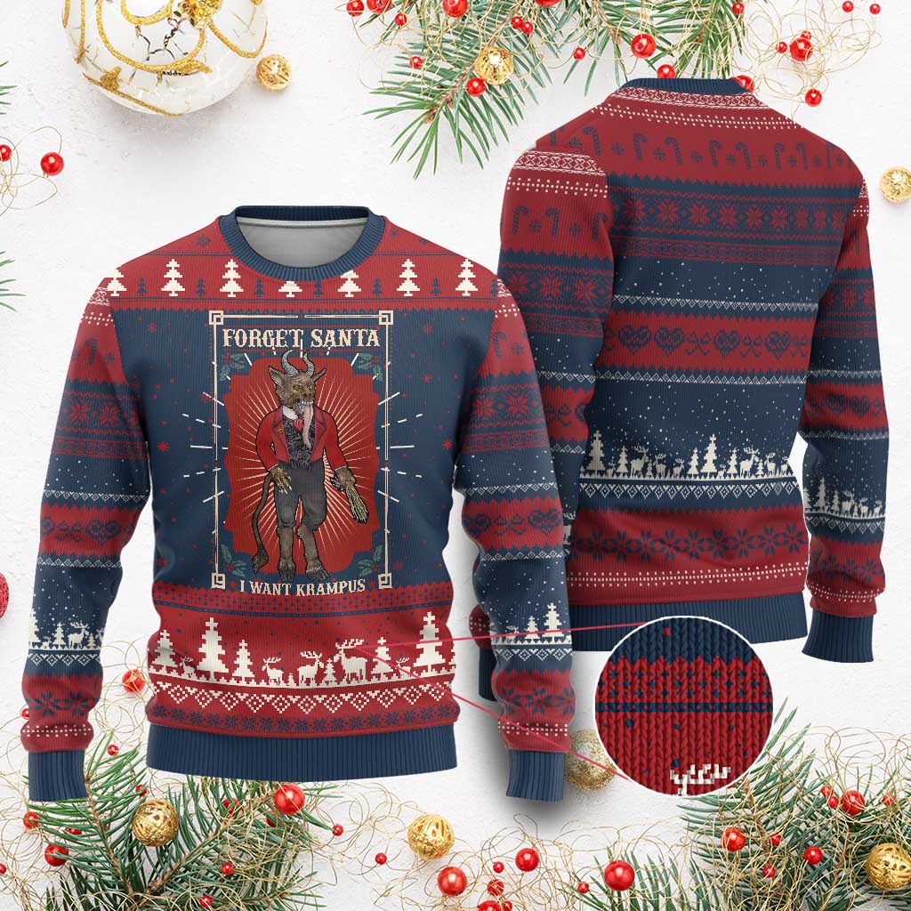 Funny Xmas Ugly Christmas Sweater Forget Santa I Want Krampus TS09 Burgundy Print Your Wear