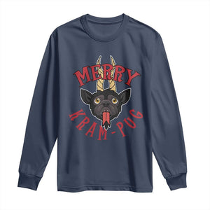 Funny Christmas Krampus Pug Dog Long Sleeve Shirt Merry Krampug Cute Pug Satan TS09 Navy Print Your Wear