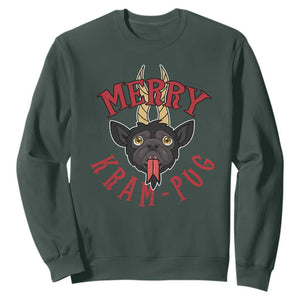 Funny Christmas Krampus Pug Dog Sweatshirt Merry Krampug Cute Pug Satan TS09 Dark Forest Green Print Your Wear