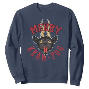 Funny Christmas Krampus Pug Dog Sweatshirt Merry Krampug Cute Pug Satan TS09 Navy Print Your Wear