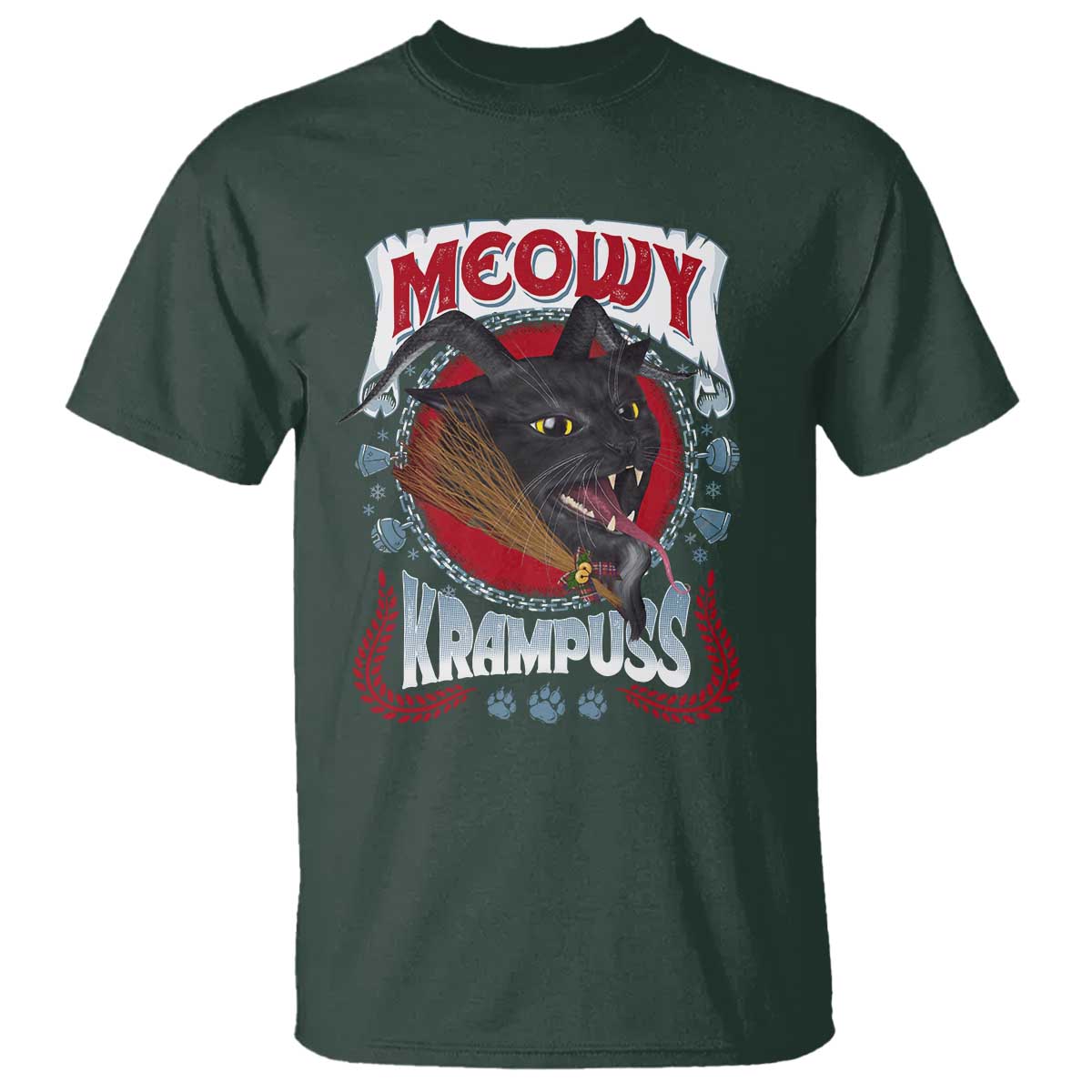 Christmas Krampus Cat T Shirt Meowy Krampuss Black Cat TS09 Dark Forest Green Print Your Wear