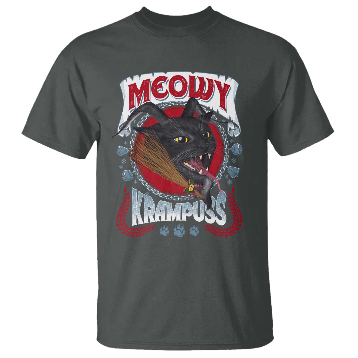 Christmas Krampus Cat T Shirt Meowy Krampuss Black Cat TS09 Dark Heather Print Your Wear