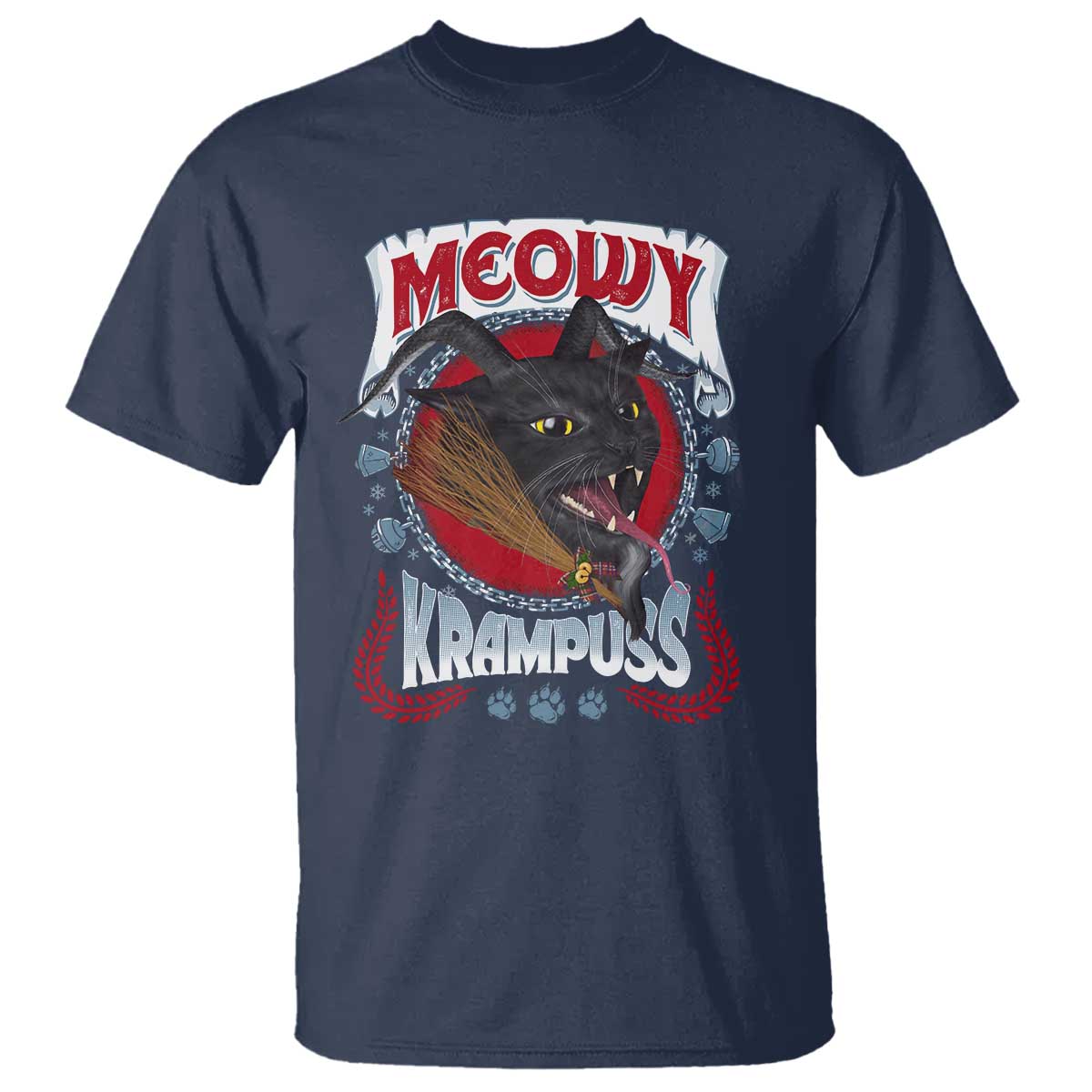 Christmas Krampus Cat T Shirt Meowy Krampuss Black Cat TS09 Navy Print Your Wear