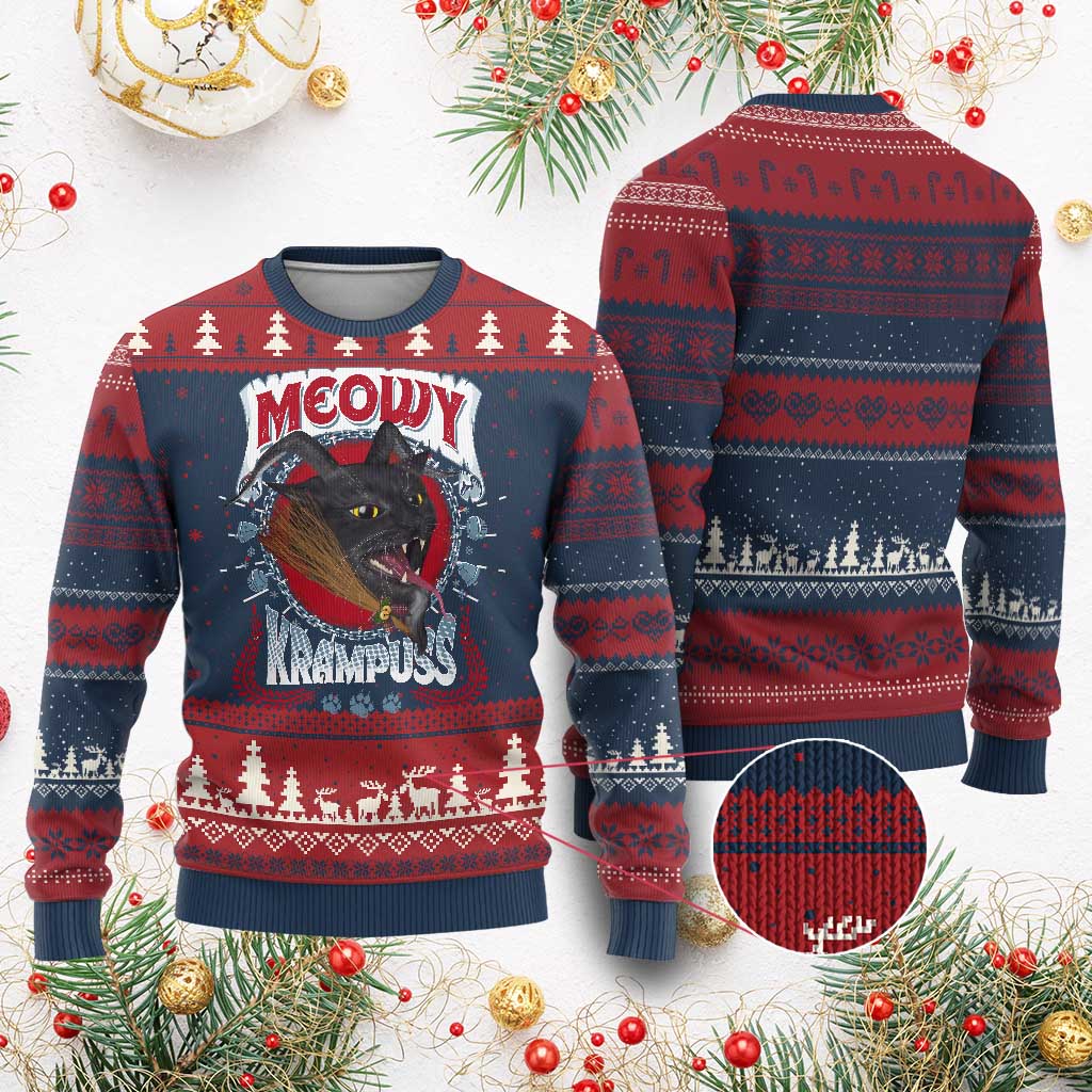 Xmas Krampus Cat Ugly Christmas Sweater Meowy Krampuss Black Cat TS09 Burgundy Print Your Wear