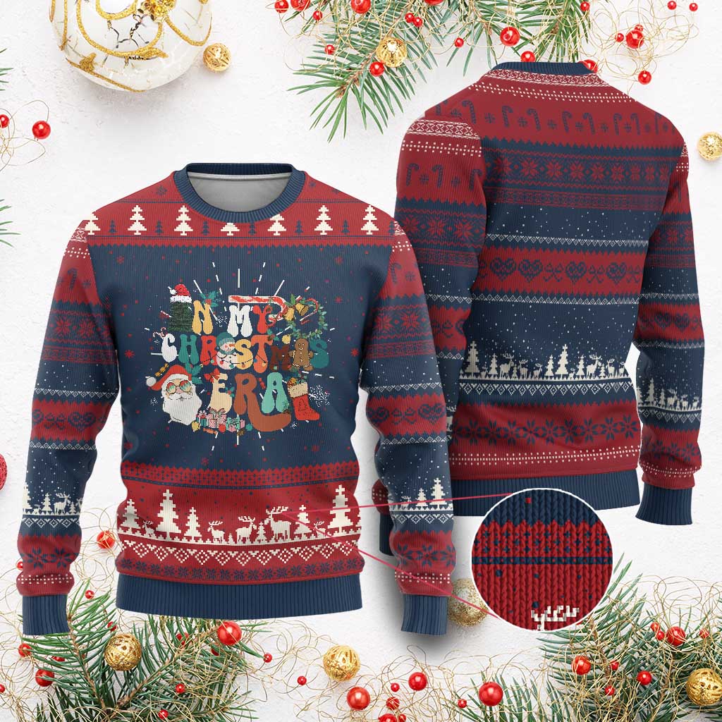 In My Christmas Era Retro Groovy Ugly Christmas Sweater TS09 Burgundy Print Your Wear