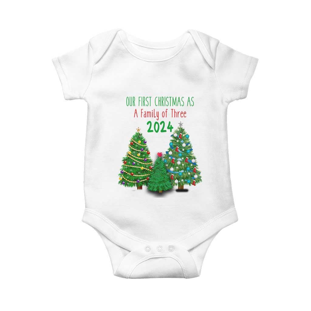 First Christmas As A family Of Three Baby Onesie TS09 White Print Your Wear