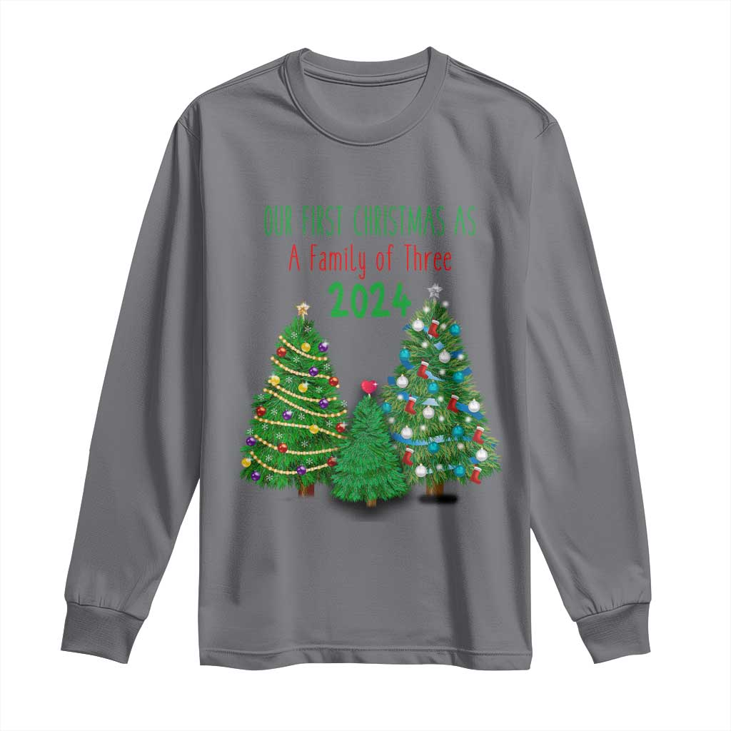 First Christmas As A family Of Three Long Sleeve Shirt TS09 Charcoal Print Your Wear