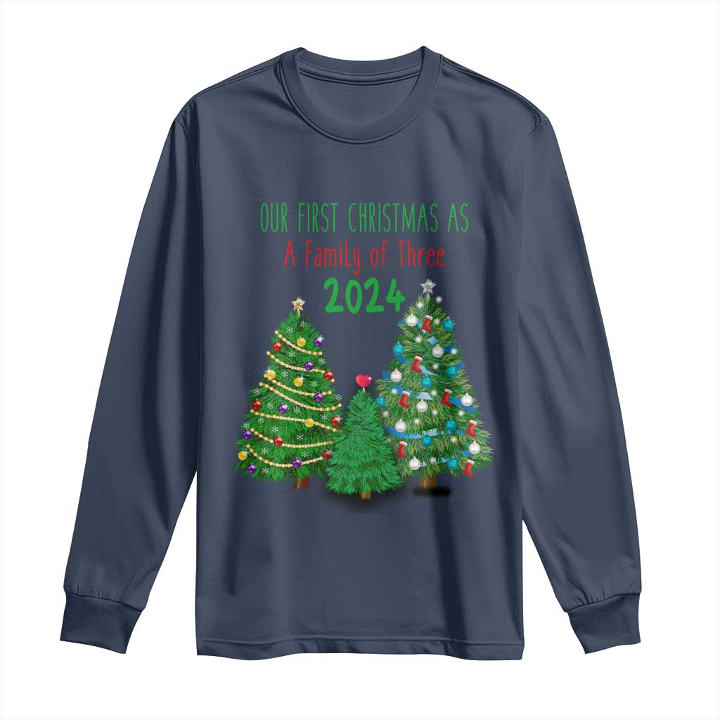 First Christmas As A family Of Three Long Sleeve Shirt TS09 Navy Print Your Wear