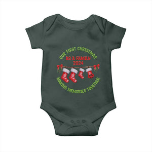 First Christmas As A family Baby Onesie Making Memories Together Xmas 2024 TS09 Dark Forest Green Print Your Wear