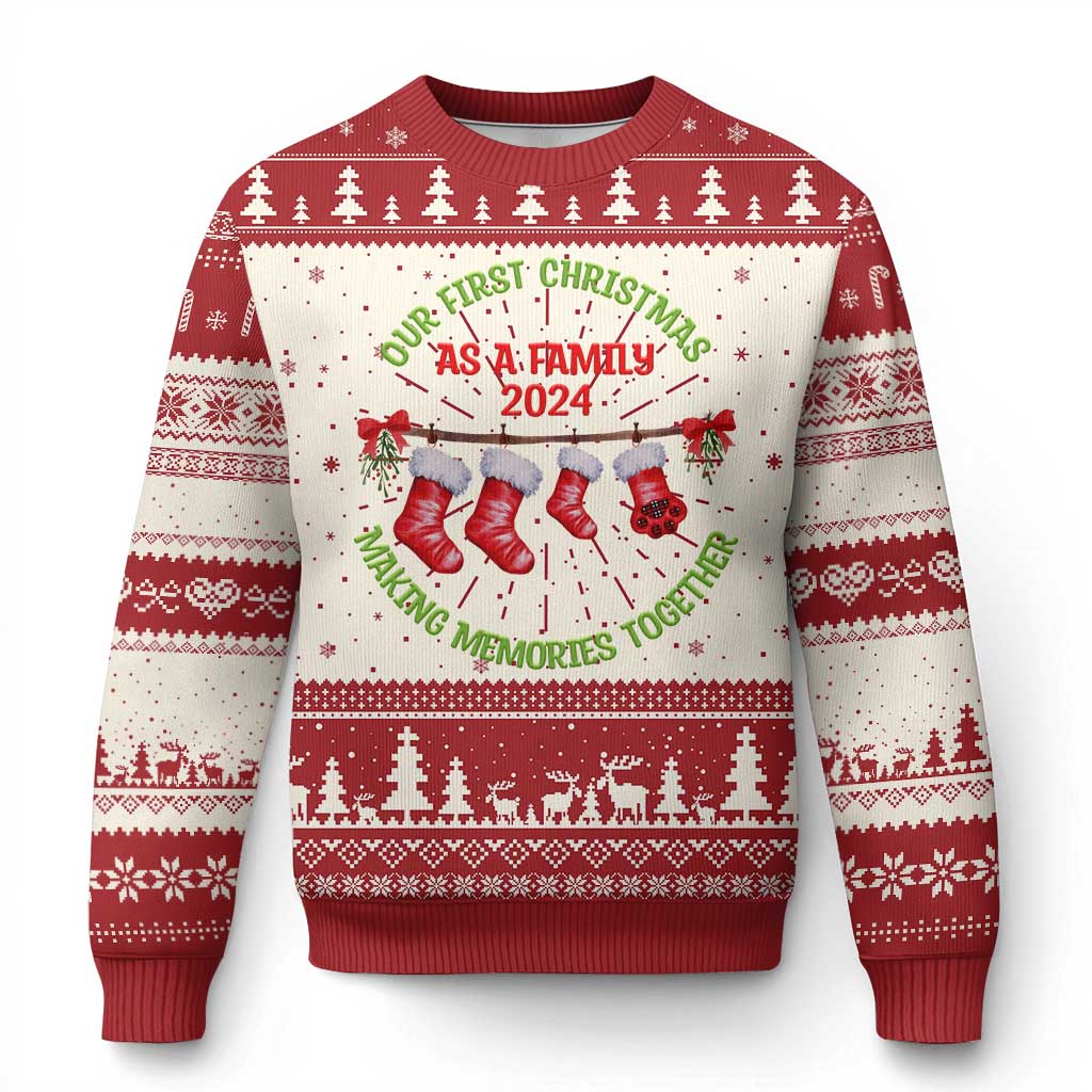 First Christmas As A family Ugly Christmas Sweater Making Memories Together Xmas 2024 TS09 Red Print Your Wear