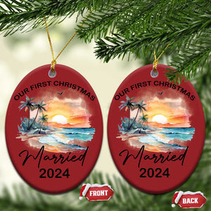 First Christmas Married 2024 Couple Matching Christmas Ornament TS09 Oval Red Print Your Wear