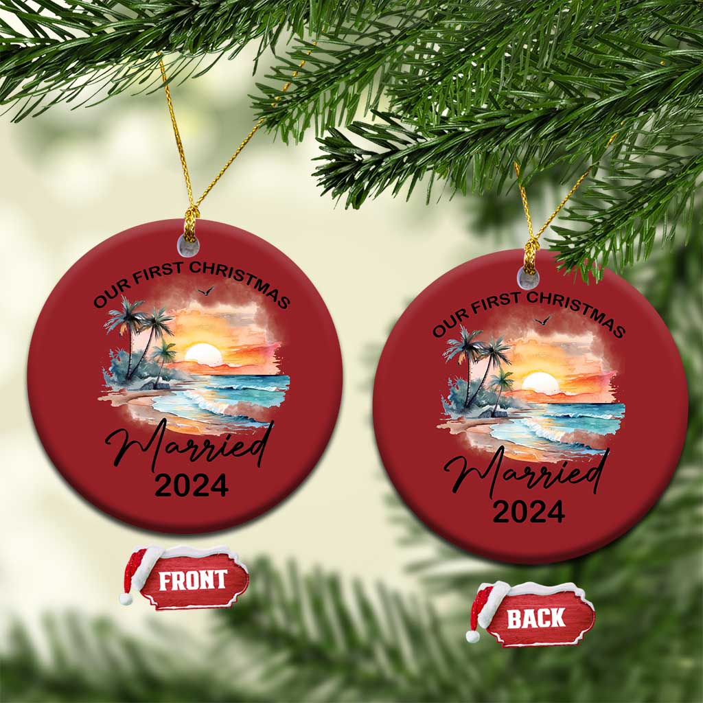 First Christmas Married 2024 Couple Matching Christmas Ornament TS09 Circle Red Print Your Wear