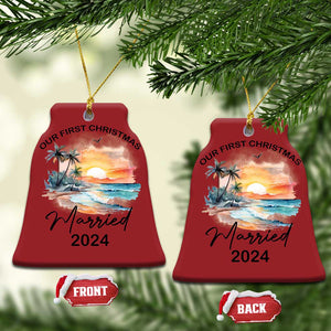 First Christmas Married 2024 Couple Matching Christmas Ornament TS09 Bell Flake Red Print Your Wear